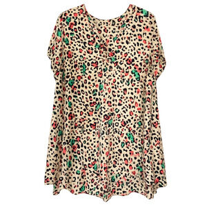 Torrid Womens Plus 3X Top Split Neck Colorful Leopard Blouse Shirt Animal Blouse